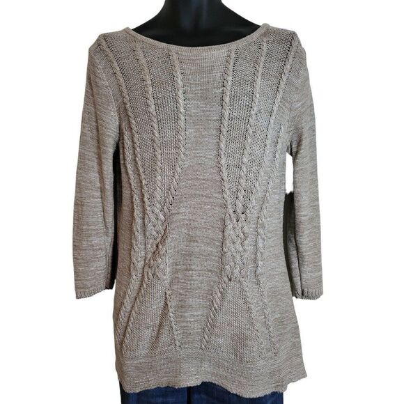 Hannah Knit Sweater‎ Women Sz M Long Sleeve Tan Everyday Boho - Picture 1 of 6